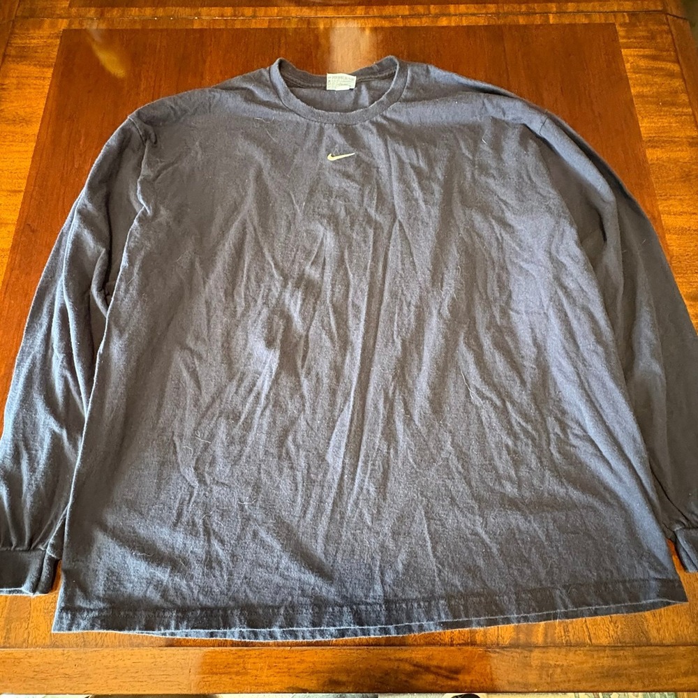Nike Y2K Mini Center Swoosh Long Sleeve Shirt XL Blue Essential Streetwear Tee